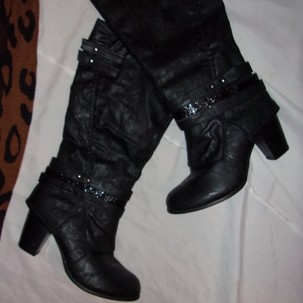 size 10 womens black indie sleaze soft tall boots winter fall ten  rock